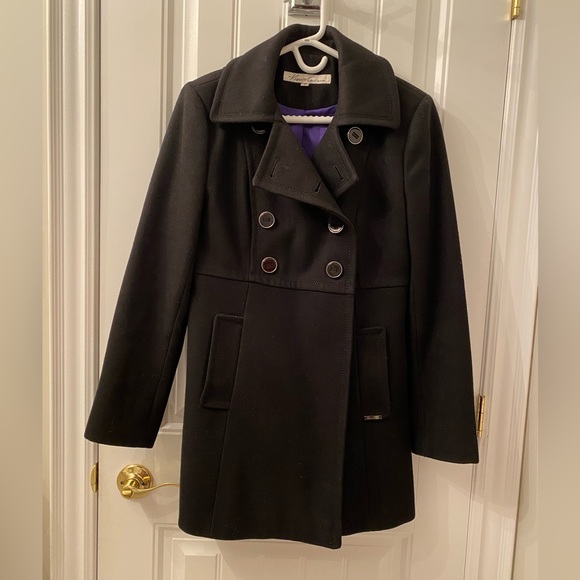 Kenneth Cole New York Women’s Size 8 Black Military Style Pea Coat Wool Blend - Picture 2 of 16